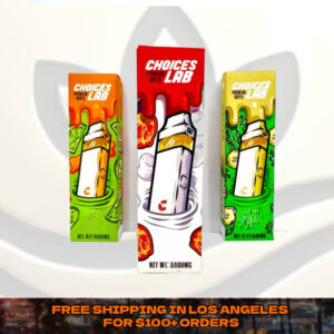 Choices Lab 2g Disposable vape with dual chamber design, THC distillate pen, premium cannabis vaporizer in vibrant packaging, high potency weed vape.