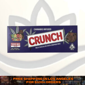 Crunch Bar Cannabis-Infused 1000mg Milk Chocolate with crispy rice, segmented for precise dosing, high-potency THC edible in premium packaging.
